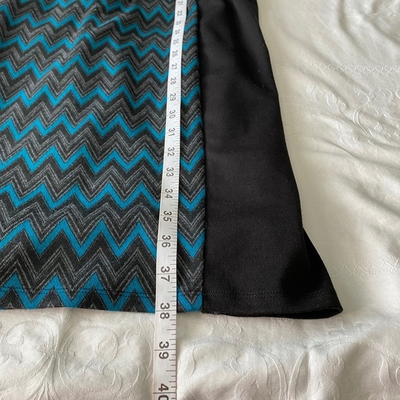 Nine West Women's Sleeveless Black/Teal‎ Aztec Geometric Midi Dress Size 8 - Picture 12 of 14